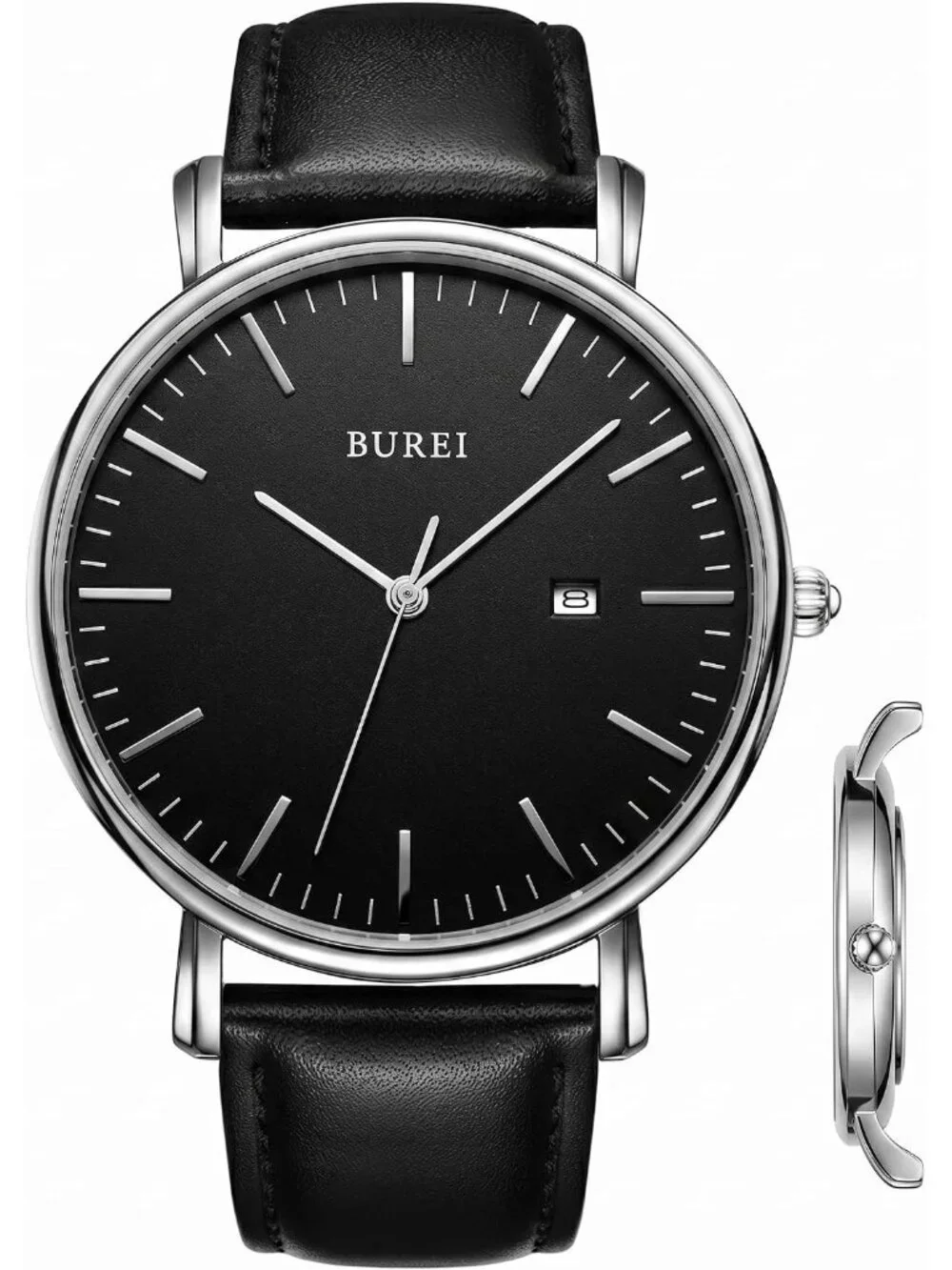 Men's Silver Black Ultra Thin Minimalist Analog Waterproof Casual Wrist Watch